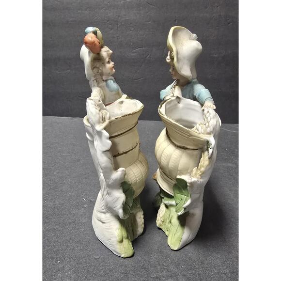 Vintage Bisque Porcelain Boy & Girl Spill Vases Pair Victorian 8835 Figurines - Picture 5 of 11
